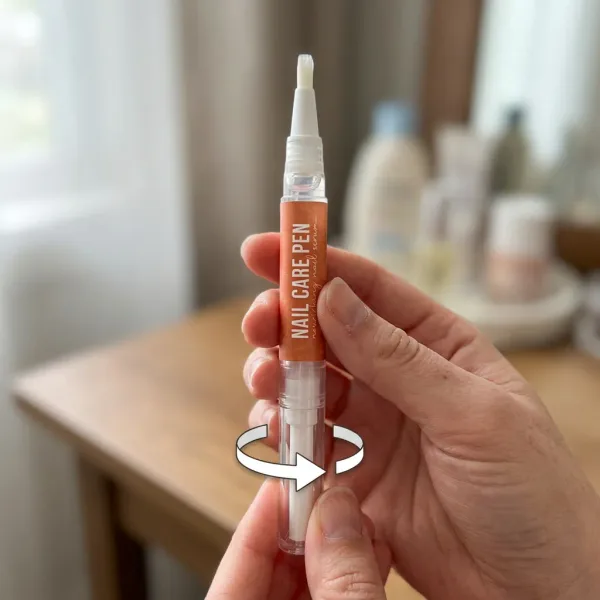 Twisting the base of the Fungabeam Pen to release the formula into the brush tip
